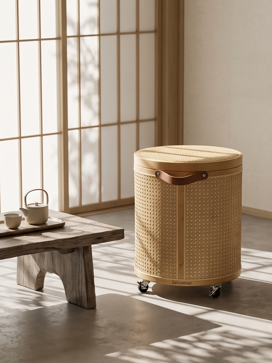 ZenLeshan Handwoven Bamboo Storage Ottoman