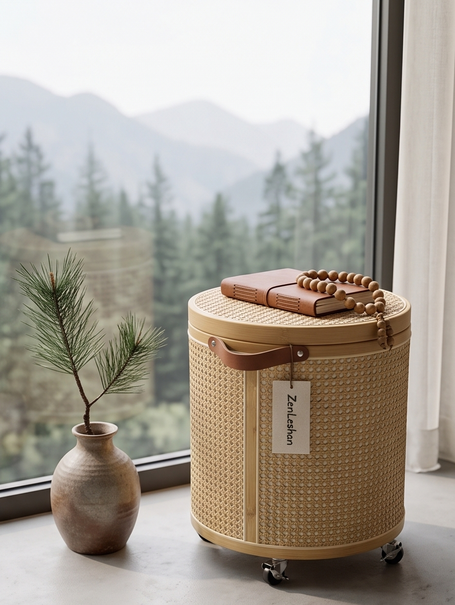 ZenLeshan Handwoven Bamboo Storage Ottoman