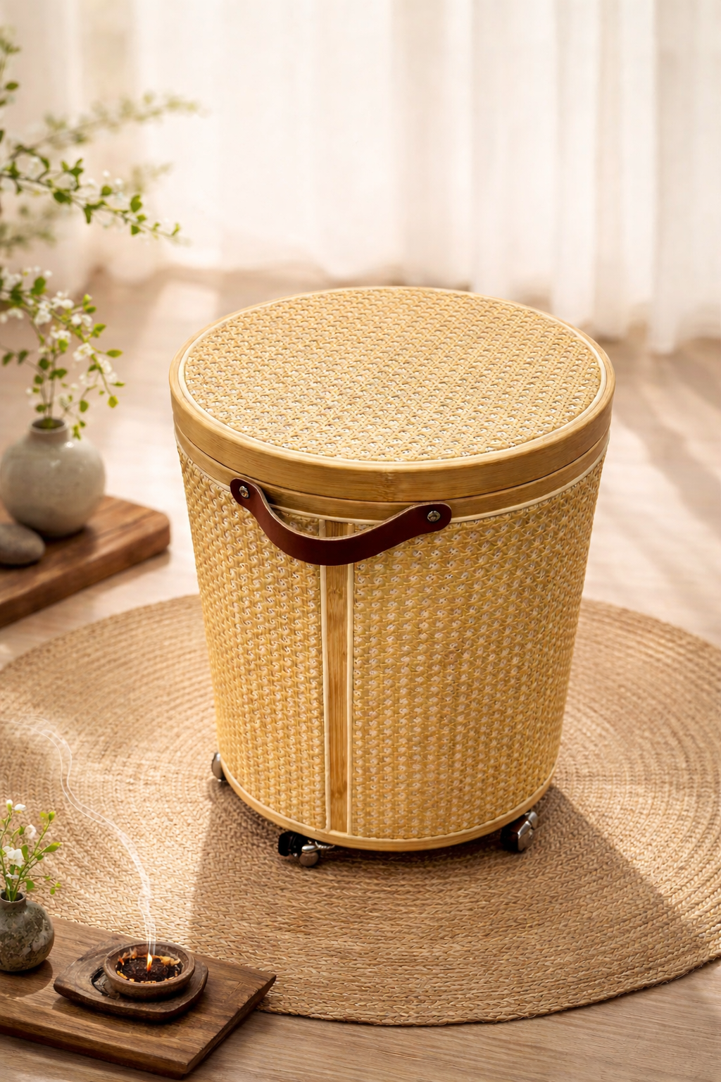 ZenLeshan Handwoven Bamboo Storage Ottoman